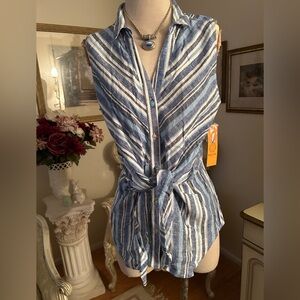 Ruby Rd NWT Azure dreams blue/white striped top size M